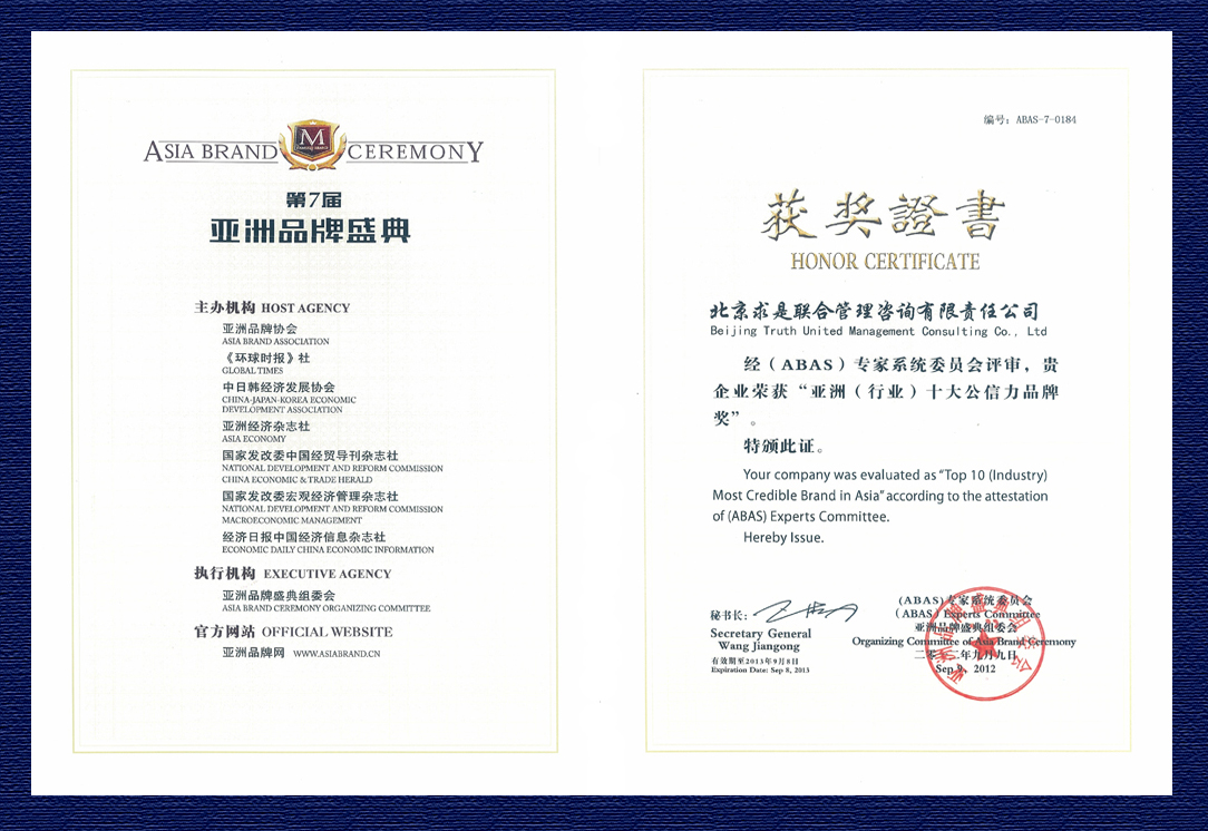 2012年第七屆亞洲品牌盛典亞洲(行業(yè))十大公信力品牌證書